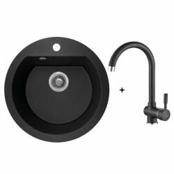 Laveo DAFNE szemcsés fekete szett álló csappal, helytakarékos szifonnal (SRDA_780T) - watermarkt