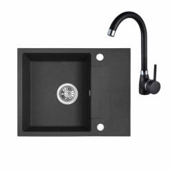 Laveo RAB MINI szemcsés fekete szett álló csappal, helytakarékos szifonnal, csaplyuktakaró dugóval (SBF_713YL) - watermarkt