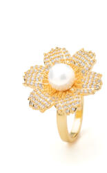 ElectraStore Inel Reglabil Auriu Pearl Flower (C4817)