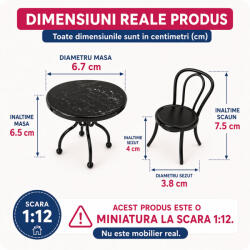 Hobbyplanet Set masa cu blat din marmura si 2 scaune de gradina - miniaturi papusi (CC330108)