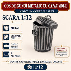Hobbyplanet Cos de gunoi metalic cu capac mobil, miniatura 1: 12 pentru casute de papusi (CC72591)