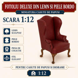 Hobbyplanet Fotoliu DeLuxe din lemn si piele bordo, miniatura 1: 12 pentru casute de papusi (CC389070)