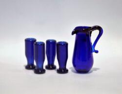Hobbyplanet Carafa si 4 pahare vin - albastru cobalt - miniaturi colectionari papusi (V70395)