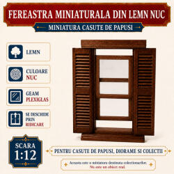 Hobbyplanet Fereastra miniaturala din lemn cu obloane, culoare nuc, pentru casute de papusi 1: 12 (CC82043)