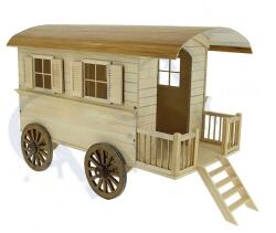 Hobbyplanet Casuta pe roti din lemn natur - kit complet pentru asamblare-miniatura la scara 1 12 papusi (CC79618) Casuta papusi
