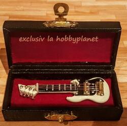 Hobbyplanet Chitara electrica negru cu alb in caseta de piele neagra (CC76933)