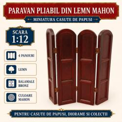 Hobbyplanet Paravan pliabil din lemn culoare mahon, miniatura 1: 12 pentru casute de papusi (V23309)