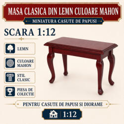 Hobbyplanet Masa clasica din lemn culoare mahon, miniatura 1: 12 pentru casute de papusi (V23414M)