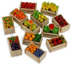 Hobbyplanet Fructe diverse in ladita de lemn natur - miniaturi casute de papusi (CC70032)