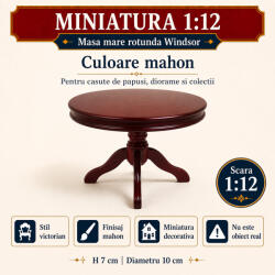 Hobbyplanet Masa mare rotunda Windsor culoare mahon, miniatura 1: 12 pentru casute de papusi (V23282)