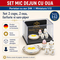 Reutter Porzellan Set mic dejun cu oua din portelan cu aur 24K, miniatura 1: 12 pentru colectionari (VR13285)