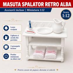 Hobbyplanet Masuta spalator retro alba cu accesorii din portelan, miniatura 1: 12 pentru casute de papusi (V23901)