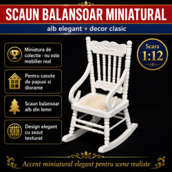 Hobbyplanet Scaun balansoar alb din lemn, miniatura pentru casute de papusi, diorame si colectii (V23794)