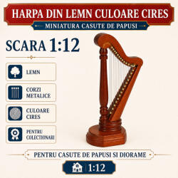 Hobbyplanet Harpa din lemn culoare cires, miniatura 1: 12 pentru casute de papusi (cc27537)