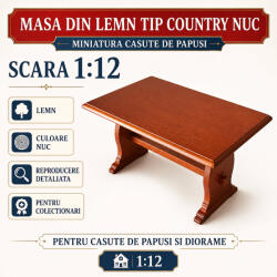 Hobbyplanet Masa din lemn tip Country culoare nuc - miniatura casute de papusi 1: 12 (CC30817)