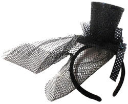 Fashion Bentita cu mini palarie neagra E i voal , Catifea, buline lucioase, 12 x 10 x 22 cm , Cod 74859 (FF74859)