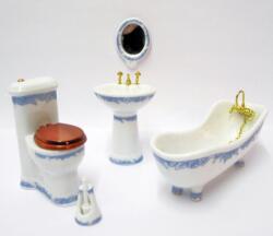 Hobbyplanet Baie -obiecte sanitare baie PORTELAN alb albastru set 5 piese DELUXE - miniaturi papusi colectionari (V29803)