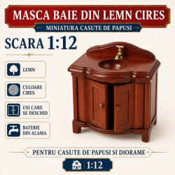 Hobbyplanet Masca baie din lemn culoare cires, miniatura 1: 12 pentru casute de papusi (CC27577)