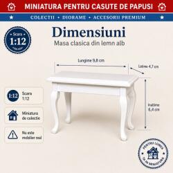 Hobbyplanet Masa clasica din lemn alb, miniatura 1: 12 pentru casute de papusi (V23414W)
