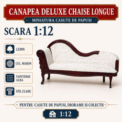 Hobbyplanet Canapea DeLuxe tip chaise longue din lemn mahon, miniatura 1: 12 pentru casute de papusi (V23351)
