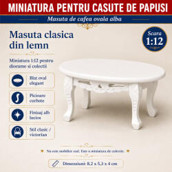 Hobbyplanet Masuta de cafea ovala alba, miniatura 1: 12 pentru casute de papusi (V23296W)