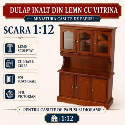 Hobbyplanet Dulap inalt din lemn cu vitrina culoare cires, miniatura 1: 12 pentru casute de papusi (CC27107)