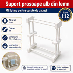 Hobbyplanet Suport prosoape alb din lemn, miniatura 1: 12 pentru casute de papusi (DF1524)
