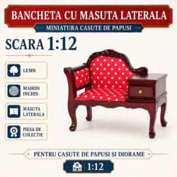 Hobbyplanet Bancheta miniaturala cu masuta laterala, lemn mahon inchis, scara 1: 12 pentru casute de papusi (V23266)