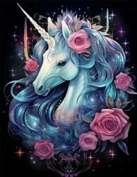 NORIMPEX - Puzzle Paint by numbers: Unicorn cu flori 40x50cm - 1 - 39 piese