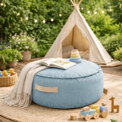 MeowBaby® Puf rotund premium copii meowbaby outzy cloudberry sky blue , bean bag indoor outdoor pentru relaxare si joaca
