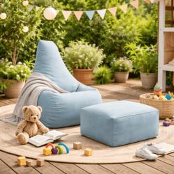 MeowBaby® Puf premium copii cu suport picioare meowbaby tearo outzy cloudberry sky blue , sako bag outdoor indoor pentru relaxare si joaca