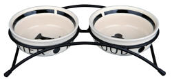 TRIXIE Set 2 Castroane Ceramice Cu Suport Metalic, 2x0.25 l 13 cm 27x7x14 cm, Alb Negru, 24640