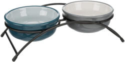 TRIXIE Set 2 Castroane Ceramice Cu Suport Metalic, 2x0.6 l 15 cm 32x9x16 cm, Petrol Gri, 24536