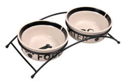 TRIXIE Set 2 Castroane Ceramice Cu Suport Metalic, 2x0.6 l A 15 cm 32x9x15 cm, Alb Negru, 24641