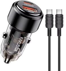 KAKUSIGA Incarcator Auto Fast Charge Kakusiga KSC-1176 60W PD Dual USB Port cu cablu USB-C - USB-C, Negru (Clc-Acc-1017)