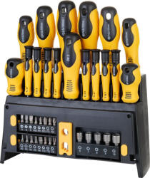 Strend Pro Csavarhúzó és bitkészlet, Strend Pro SDB139, fekete/sárga, 39 db, TX, PH, PZ, HEX és lapos bitekkel, bittartóval, csavarhúzókkal, mágnesezővel (TC2250641)