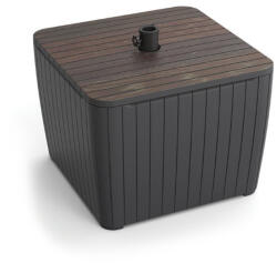 Keter Deco Luzon műrattan napernyőtartós kerti asztal dió-grafit (271504)