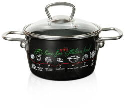 Metalac Oala cu capac din sticla Italian Food Metalac, email, 16cm, 1.9l, Negru (386352)