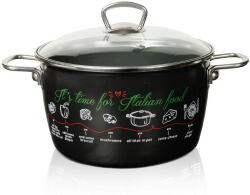 Metalac Oala cu capac din sticla Italian Food Metalac, email, 24cm, 6l, Negru (386354)