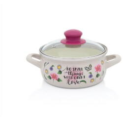 Metalac Cratita cu capac sticla, Spring Metalac, email, 20cm, 2.9l, Crem cu model floral (380514)