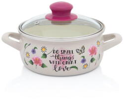 Metalac Cratita cu capac sticla Spring Metalac, email, 16cm, 1.5l, Crem cu motive florale (380512)