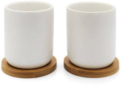 Bredemeijer Set 2 Cesti de Ceai Bredemeijer 142013 200ML cu Suport Bambus Ceramica Alb/Maro (142013) Pahar