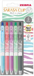 Zebra Zseléstoll készlet, 0, 33 mm, nyomógombos, csíkos test, ZEBRA Sarasa Clip Pastel, 5 különböző pasztell szín (TZ13989) (TZ13989)