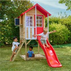 TP Toys Casuta de gradina TP TOYS, Poppy Cottage, cu platforma cu loc de nisip si tobogan, lemn, rosu/maro/alb (TP9891) - kivi Casuta pentru copii