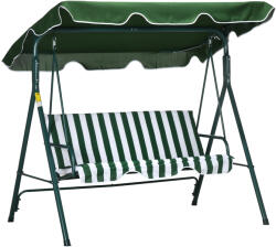 Outsunny Balansoar de Gradina 3 Locuri Acoperis Parasolar si Structura din Otel si Poliester, 172x110x153 cm, Alb si Verde | Aosom Romania (84A-054V03GN)