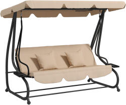 Outsunny Balansoar cu 3 Locuri Convertibil în Pat cu Acoperiș Reglabil și 2 Suporturi pentru Pahare, 200x120×164cm, Maro Deschis | Aosom Romania (84A-050V02SD)
