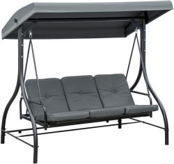 Outsunny Balansoar de Gradina 3 Locuri Convertibil in Pat cu Copertina Reglabila, Balansoar de Terasa din Metal si Tesut, Gri Inchis | Aosom Romania (84A-031V01CG)