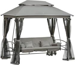 Outsunny Balansoar 3 Posti si Sezlong cu Copertina tip Foisor cu Plasa Impotriva Tantarilor si Perne, Gri Inchis 256x172x248cm (84A-056CG)