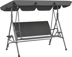 Outsunny Leagăn de Grădină 3 Locuri din Ratan PE cu Acoperiș Reglabil și Suporturi pentru Pahare, Leagăn de Exterior cu Cadru din Oțel, Capacitate 320 kg, 204x112x150 cm, Gri | Aosom Romania (84A-277V00GY)