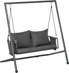 Outsunny Leagăn de Grădină cu 2 Locuri, Perne și Buzunare, Balansoar Exterior din Oțel și Textile, 168x117x181 cm, Gri Închis | Aosom Romania (84A-332V00CG)